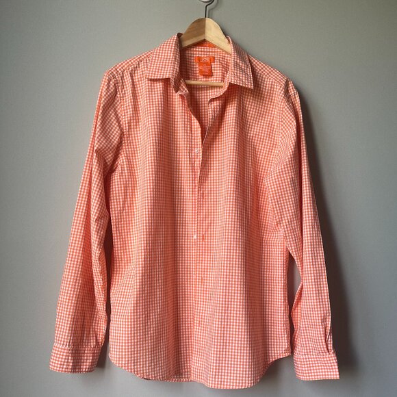 Joe Fresh Orange Ghingham pattern shirt size Large - Picture 1 of 4
